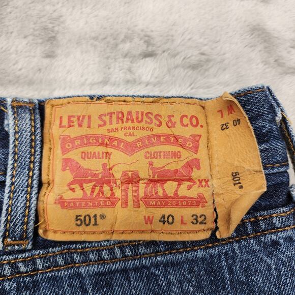 Vintage Levi's 501 Jeans Mens W40 L30.5* Blue Distressed Button Fly Straight Leg - Picture 6 of 14